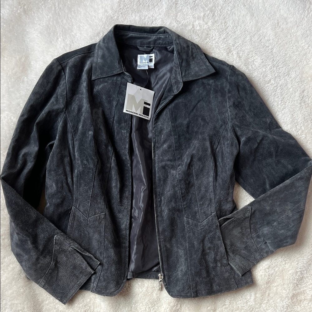 JM Collection Charcoal Leather Jacket